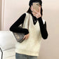 Spring and Autumn Loose Sleeveless Sweater Solid Color Knitted Vest Women's V-neck Bright Silk Fleece Top