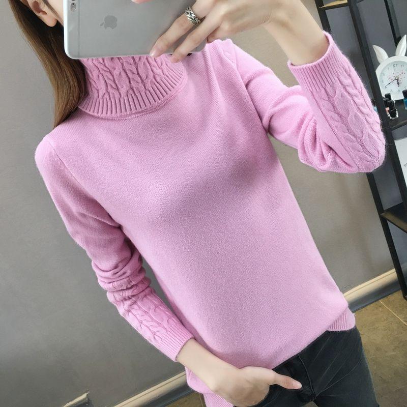 Pofulove Women Turtleneck Pullover Sweater Solid Basic twist Knitted long sleeves Sweater Jumper