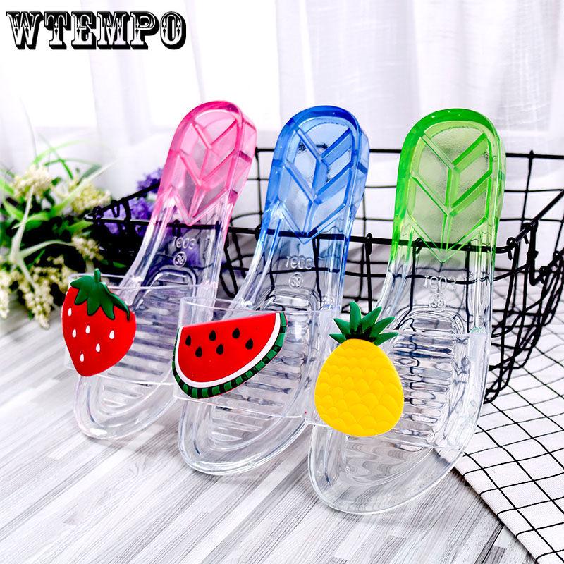 Summer Fruit Ladies Slippers Crystal Shoes Non-slip Beach Shoes Flat Heel Transparent