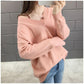 Spring and Autumn Loose V-neck Sweater Solid Color Hollow Top Long Sleeve All-match Female Top
