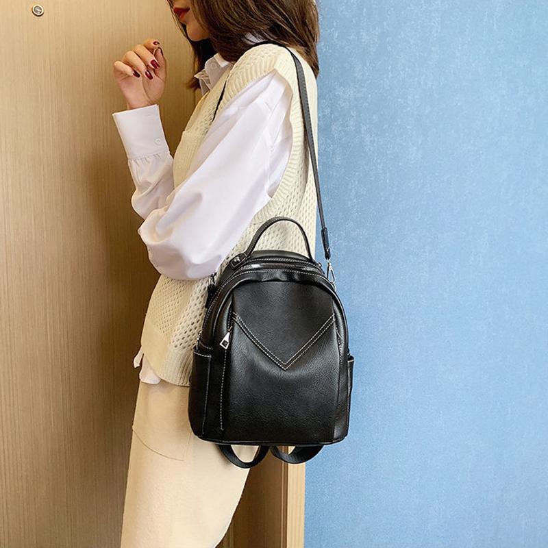 Women's Backpack Soft PU Leather Casual Multilayer Large Capacity College High Quality Shopping Travel School Satchel