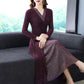 Dress Temperament High-end Fake Two-piece Slim Waist and Thin Spring Long-sleeved Slit Long Dress Women's Clothing