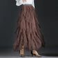 Spring Summer Sweet Cake Mesh Skirt Women's A-line Pleated Skirt Irregular Long Skirt Solid Color Fluffy Gauze Skirt Mid-length