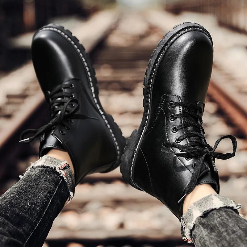 Black Male Martin Shoes Fall High-top Men's Shoes British Style Waterproof Non-slip Trend Tool Boots