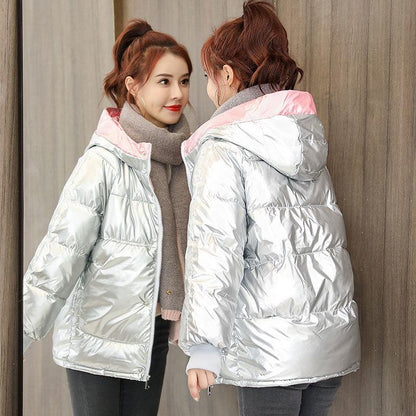Glossy Cotton-padded Jacket Women's Short Cotton-padded Jacket Loose Bread Clothes Winter Cotton-padded Jacket Hooded Jacket