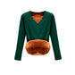 Pofulove Autumn Winter Plus Velvet Sweaters Women V-neck Hedging Thick Low-neck Knitted Bottom Shirt