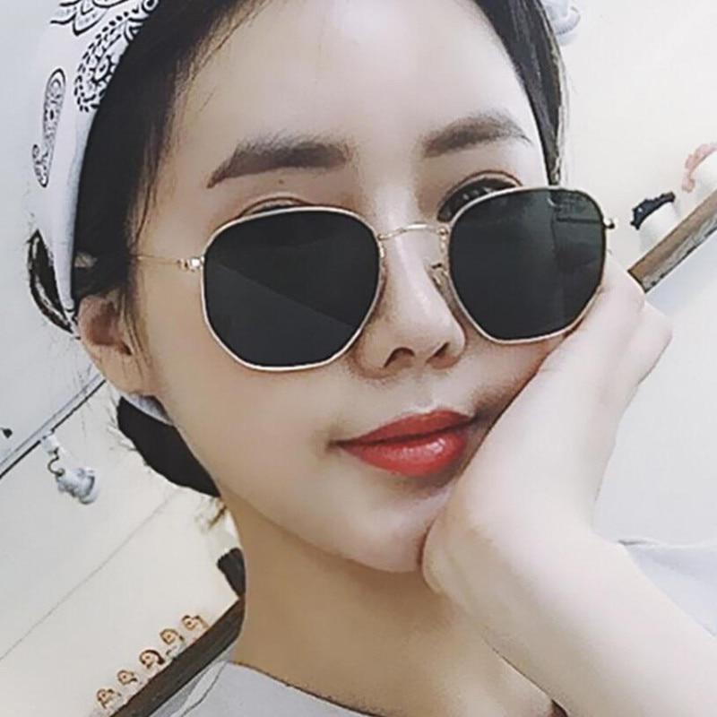 New Arrival Polygon Clear Square Sunglasses Women Fashion Brand Design Lady Vintage Metal Small Fram