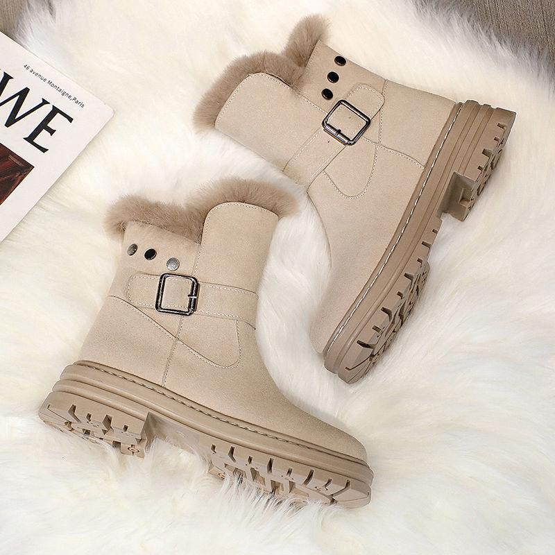 Winter Tube Snow Boots Woman Fur Plus Velvet Thick Bottom Anti-slip Wool Warm Cotton Shoes Winter Boots