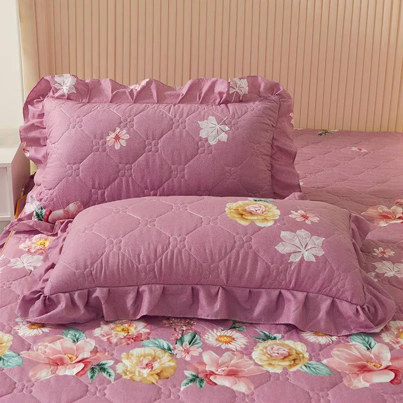 48*74cm Bed Pillowcases A Pair of Pastoral Print Lace Pillowcases Quilted Thickened Large Pillowcases