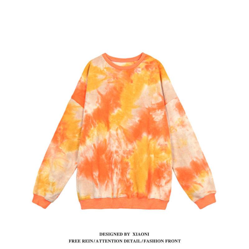 Tie-dye Sweatshirt Women's Mid-length O-neck Pullover Tops Spring  Autumn  Thin Long-sleeved Hoodies