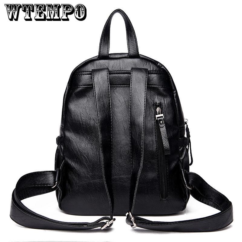 New Vintage fashion black Backpack Women Retro PU Leather Rucksack Big Capacity School Bag
