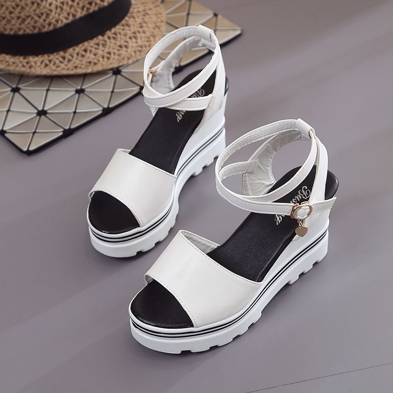 Summer Korean Wedge High-heeled Roman Shoes Women's Thick-soled Sandals Cross Platform Shoes Outdoor Comfortable Sandals