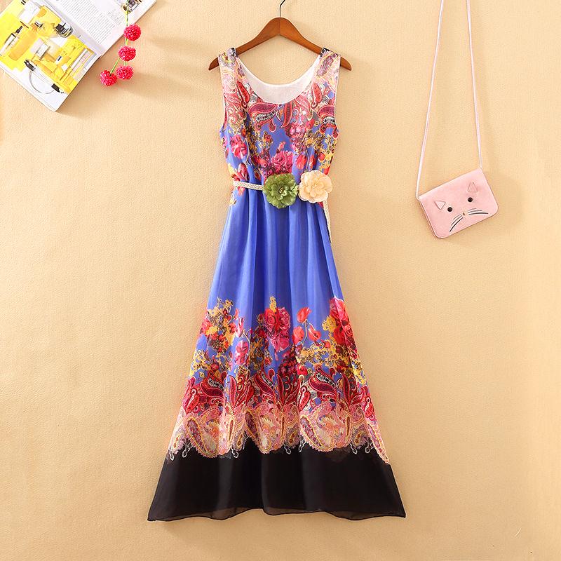 Fashion Summer Vacation Beach Dress Women Sleeveless Floral Dress Boho Long Print Plus Size Dress