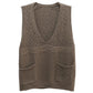 Spring and Autumn Woolen Vest Women's Outer Wear Loose V-neck Double-pocket Knitted Sweater Women's Waistcoat