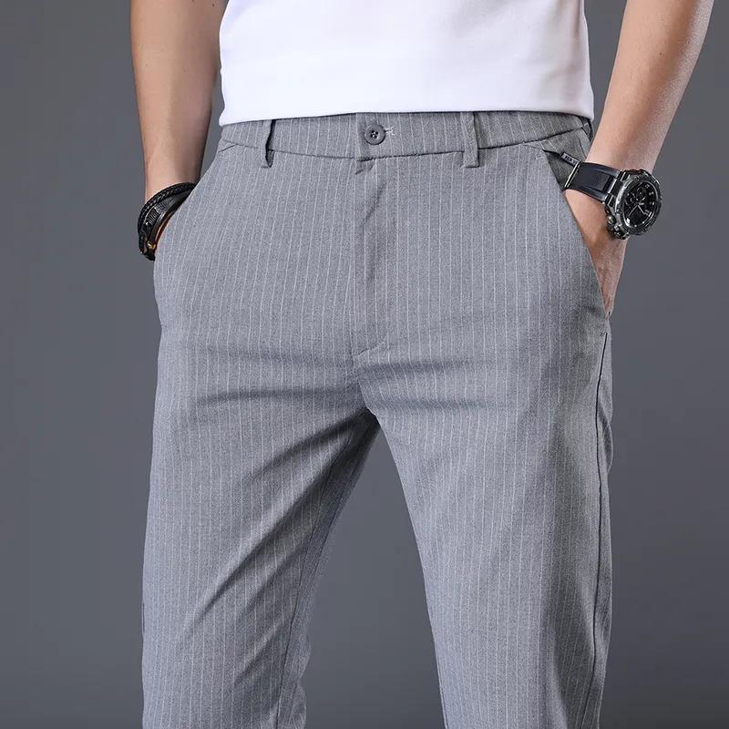 Spring and Summer New Striped Casual Pants Men's Summer Straight Elastic Waist Small Trousers