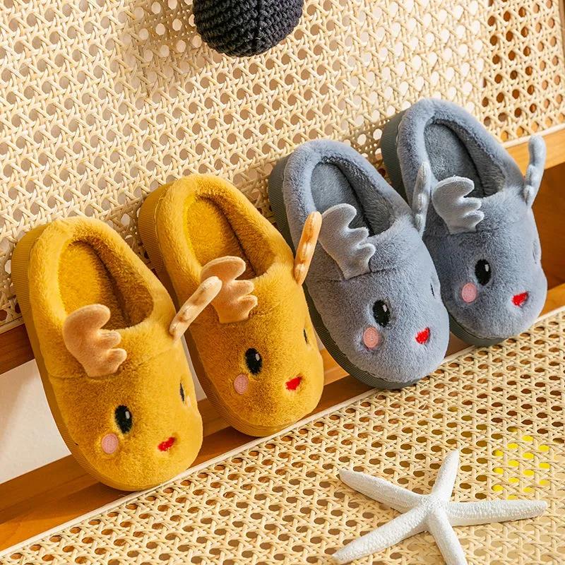 Autumn and Winter Cotton Slippers Children’s Cute Antler Slippers Non-slip Warm and Comfortable