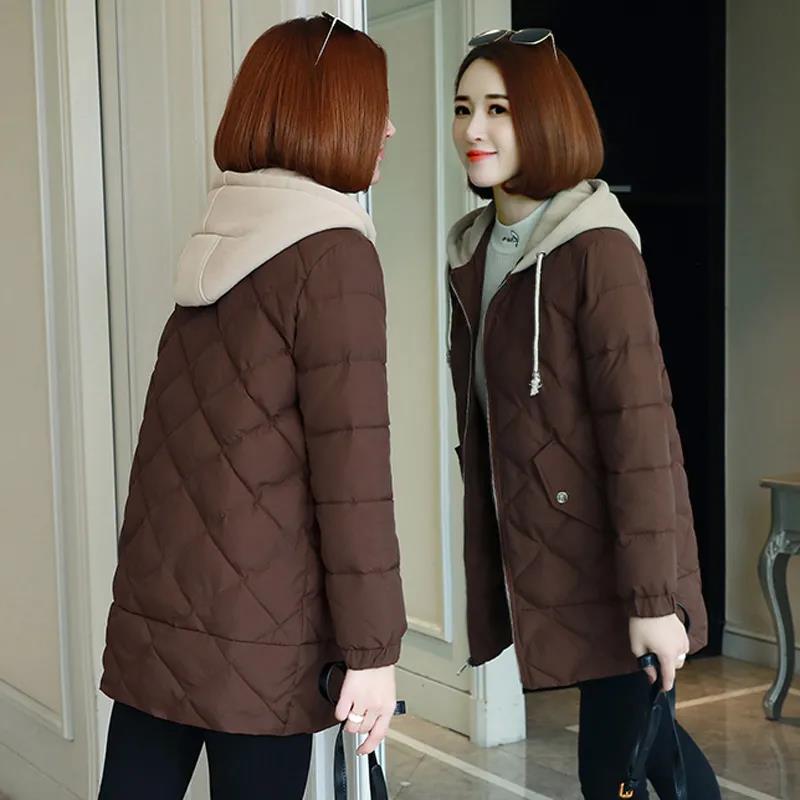 Winter Down Jacket Women's Korean Fashion Cotton Jacket Mid-length Hooded Thick Plus Size Down Jacket