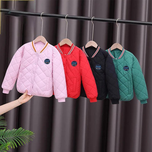 Children's Down Jacket Boys and Girls Cotton-padded Jacket Liner Plus Velvet Thick Winter Solid Color Warm Jacket Cotton Jacket