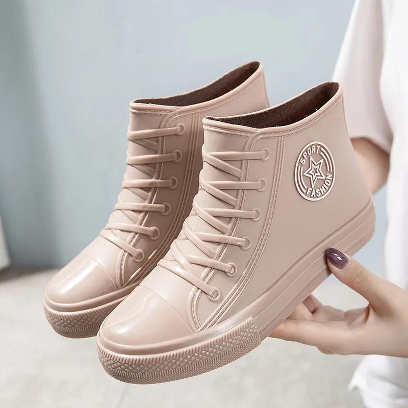 Rain Boots Short Boots Female Adult Fashion Water Shoes Wear-resistant Non-slip Waterproof Work Shoes Four Seasons Wearable Embossed Design