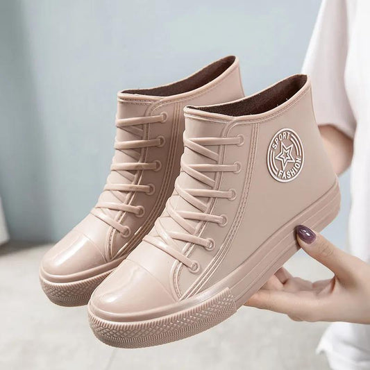 Rain Boots Short Boots Female Adult Fashion Water Shoes Wear-resistant Non-slip Waterproof Work Shoes Four Seasons Wearable Embossed Design