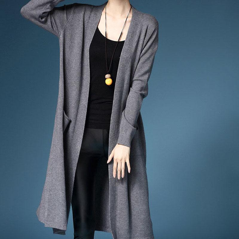 Spring and Autumn Long Knit Jacket Long Sleeve Cardigan Loose Sweater Student Slim Temperament Female Coat