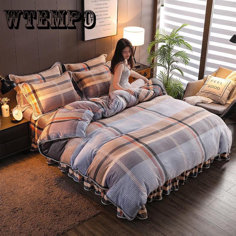 4pcs Winter Bedding Set Duvet Cover Sets  King Size Queen Flannel Fleece Comforter Bed Linens