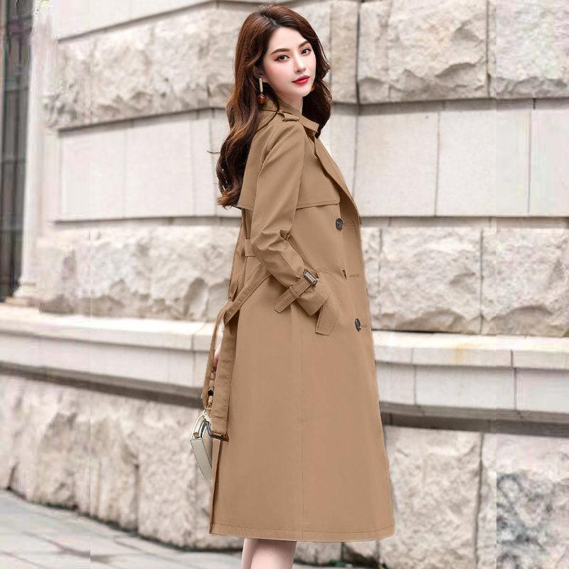 Lining Windbreaker Women's Mid-length 2021 Spring and Autumn Drape Coat Women's Long Over-the-knee Coat