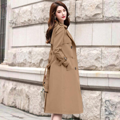 Lining Windbreaker Women's Mid-length 2021 Spring and Autumn Drape Coat Women's Long Over-the-knee Coat