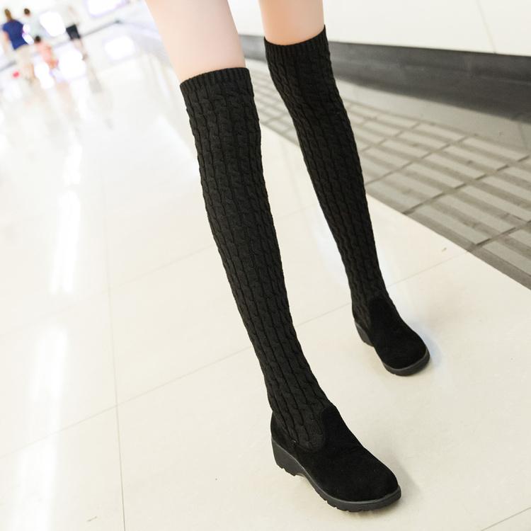 Woman Thigh High Boots  Knitting Bootleg Over Knee Boot  Ladies Winter Wedges Boots