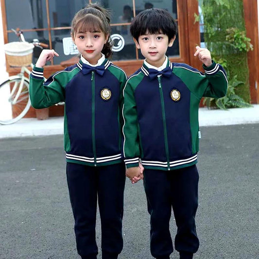 Kindergarten Uniforms Spring and Autumn Clothes Elementary School Uniforms Suits Children's Class Clothes Sportswear Green Two-piece Suit