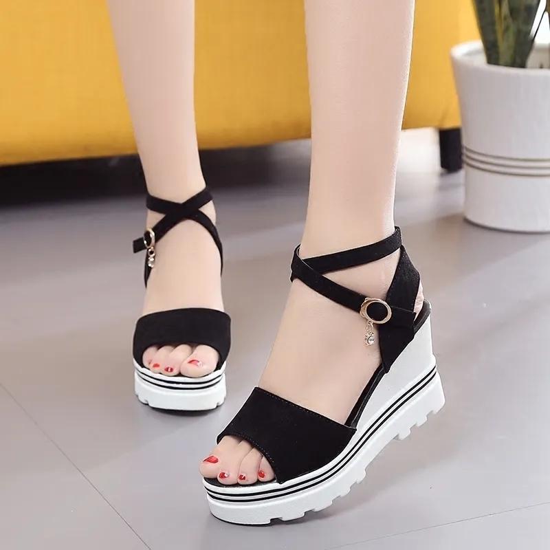 Summer Korean Wedge High-heeled Roman Shoes Women's Thick-soled Sandals Cross Platform Shoes Outdoor Comfortable Sandals