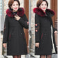 Women's Solid Color  Down Jacket Mid-length Korean Style Loose Thick Coat Warm Cotton Coat Large Fur Collar Winter Quilted Jacket
