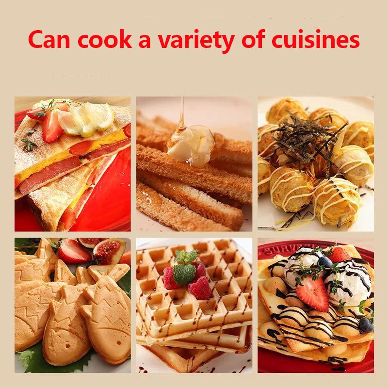 650W Mini Sandwich Making Machine Breakfast Bread Maker Barbecue Maker Waffle Maker with Five Sets of Bakeware