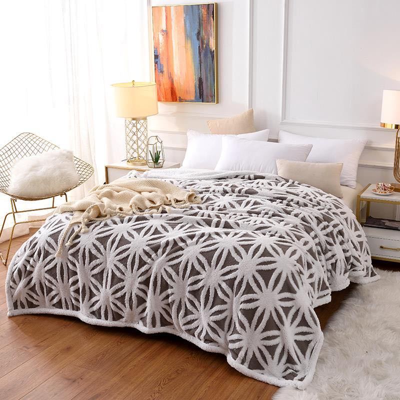 Bed Bedspread Winter Warmth Thickening Three-dimensional Double Layer Comfort Cotton Wool Jacquard Blanket Lamb Wool Blanket Home Textile Bedspread