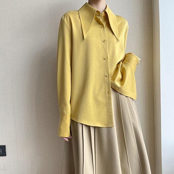 Women's Blue White Yellow Shirts Button Lapel Cardigan Tops Lady Loose Long Sleeve Oversized Shirt Women's Casual Blouses