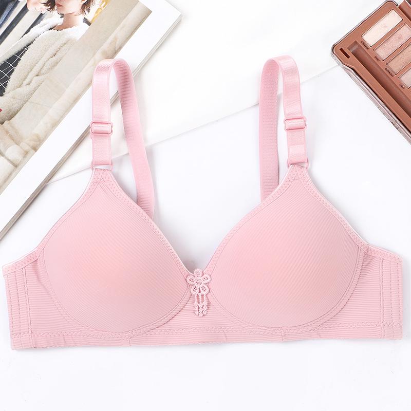 Women Simple No Steel Ring Thin Section Side Gathering Breathable Sweat-absorbing Adjustable Glossy Solid Color Back Three-Row Bra
