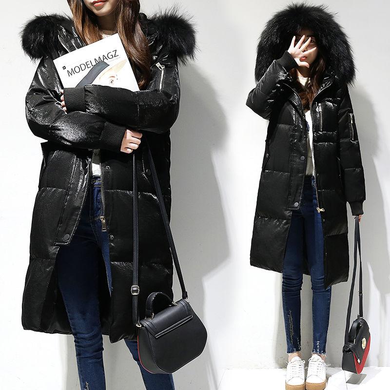Bright Face Big Fur Collar Winter Coat Thick Mid-length Down Jacket Women