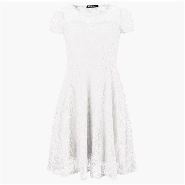 Elegant Lace Dress Women Plus Size Short Sleeve Transparent Black Slim Dresses O-Neck Midi Casual Dresses Summer Vestidos