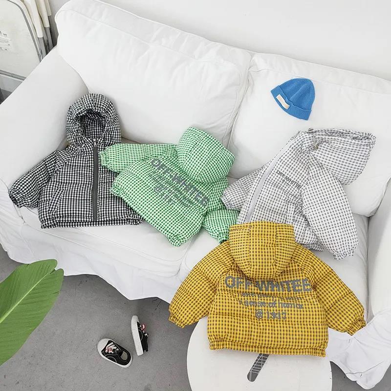Girls' Down Jacket Short Plaid Children's Clothing Winter Jacket with Velvet Padded Warm Jacket