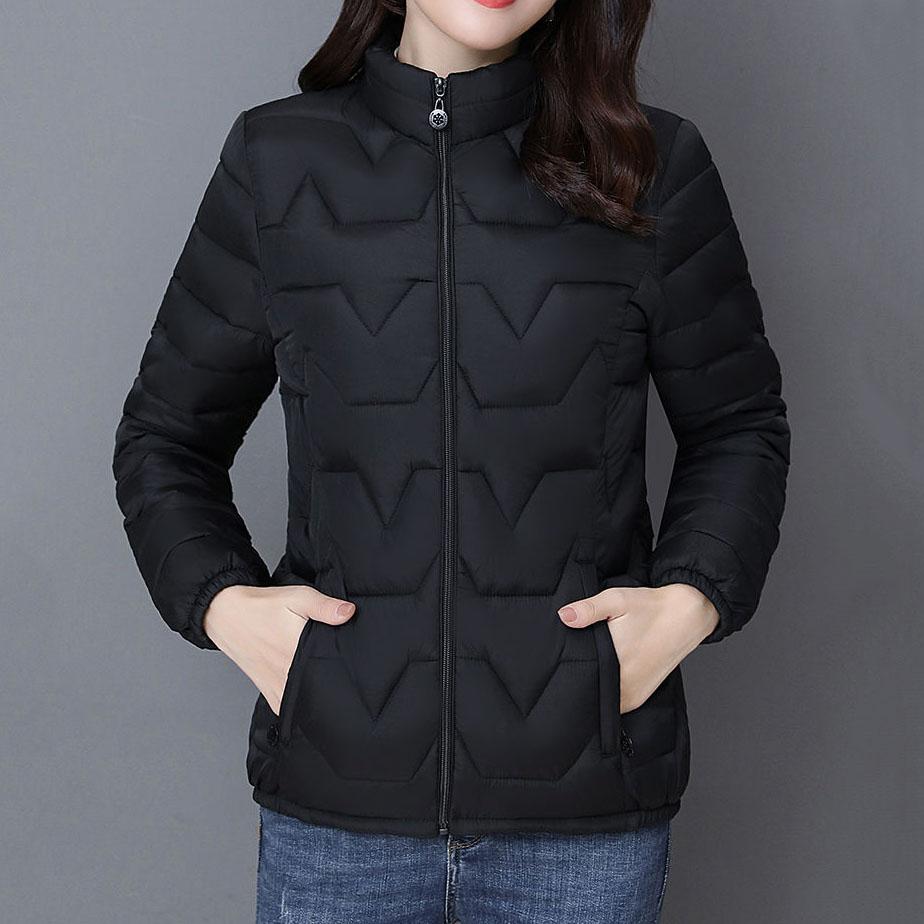 Women Winter Down-filled Coat Solid Color Slim Short Wadded Jacket Large Size Stand Collar Zipper Cotton Coats
