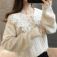 Spring and Autumn Loose Sweater Outer Wear Doll Collar Knitted Top Cute Style Lace Collar Female Sweater