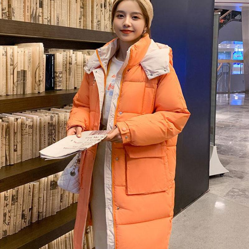 Winter Women's Down Padded Jacket Korean Style Stand-up Collar Hooded Padded Jacket Thickened Warm Mid-length Padded Jacket