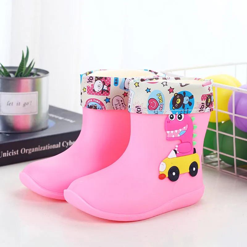 Rain Boots for Kid Plush Warm Winter Rain Shoes Child Cartoon Waterproof Rainboots