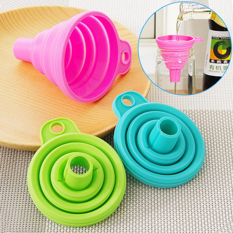 3Pcs Kitchen Mini Silicone Gel Foldable Funnel Hopper Cooking Kitchen Gadgets