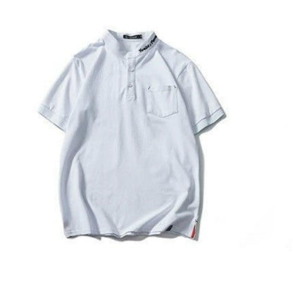 Stand-up Collar Men's Pure Cotton    Shirt Tide Summer Tide Brand Retro Led Men's Short-sleeved T-shirt