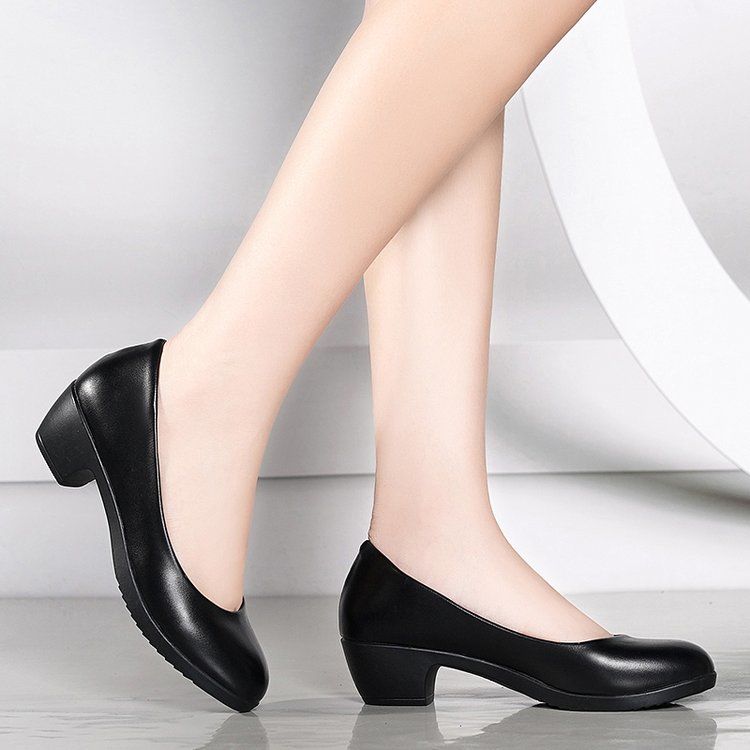 Shoes for Women PU Leather Black Shoes Square Heels Pumps Office Ladies Shoes Fashion Design Sexy