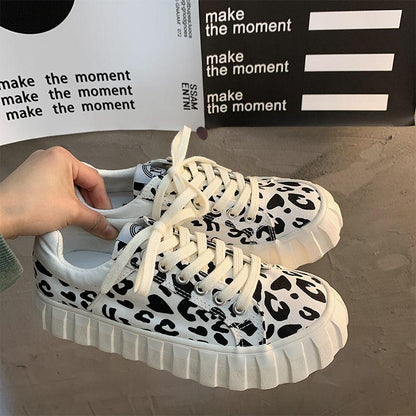 Leopard Biscuit Shoes Cute Big Head Canvas Shoes Spring Korean Trend All-match Shoes Women's Trend