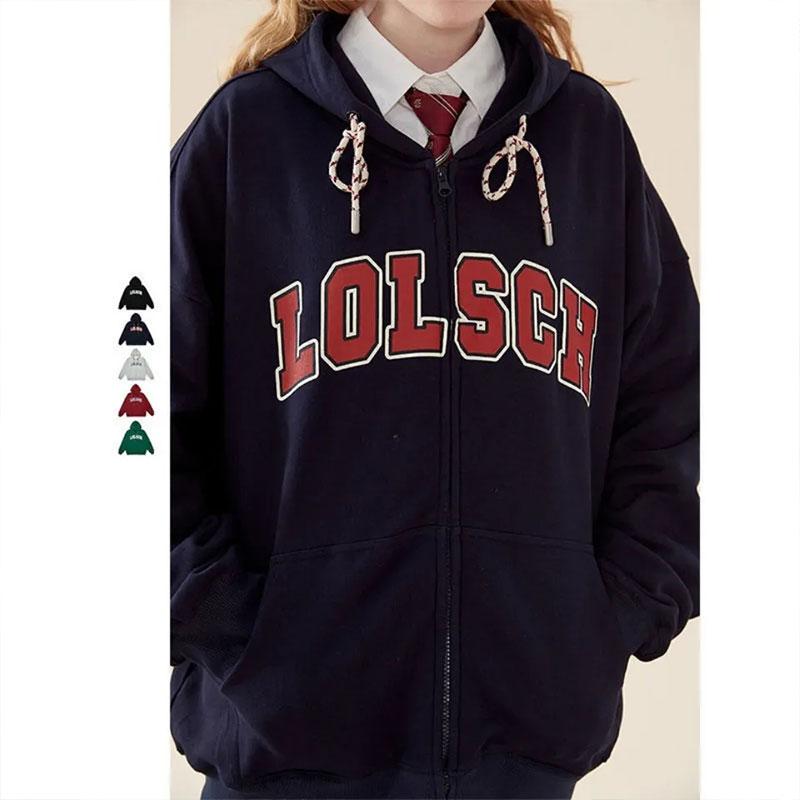 Retro Sweater Jacket Women's Autumn Hooded Street Loose Zipper Cardigan Girls Casual Sports Jacket Tops