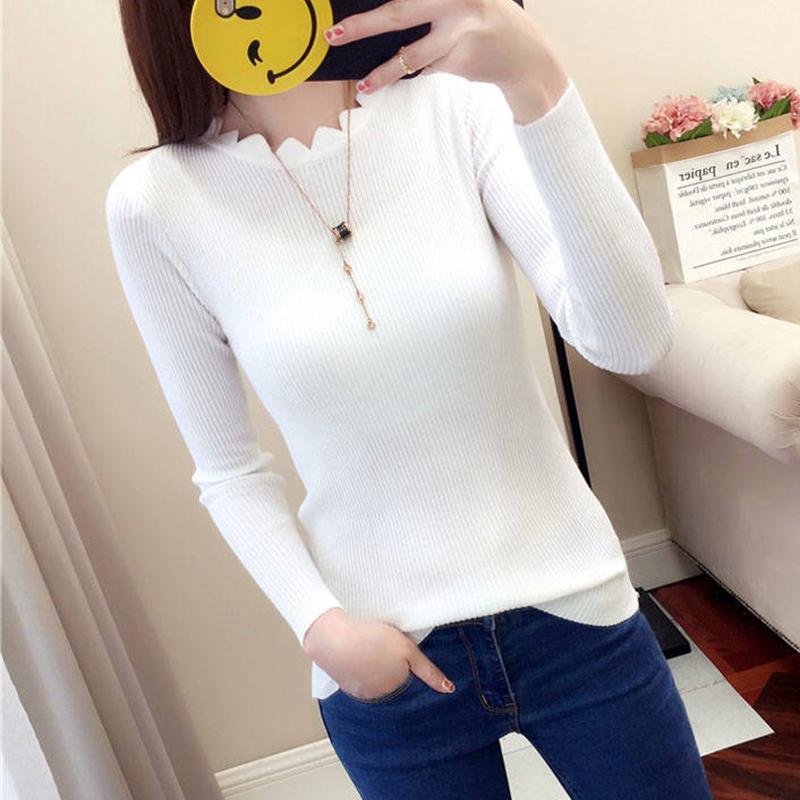 Pofulove Medium Thick Sweater Bottoming Shirt Long Sleeve Autumn Winter Pullover Slim Sweaters