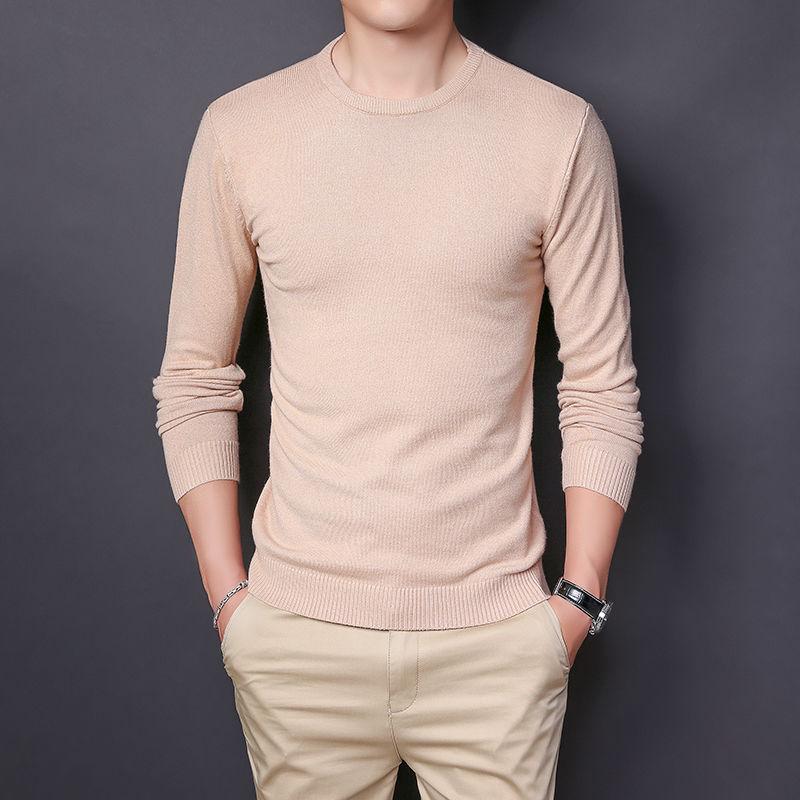 Fall/winter Sweater Men's Korean Pullover Round Neck Solid Color Sweater Thin Bottoming Shirt Low-neck Sweater